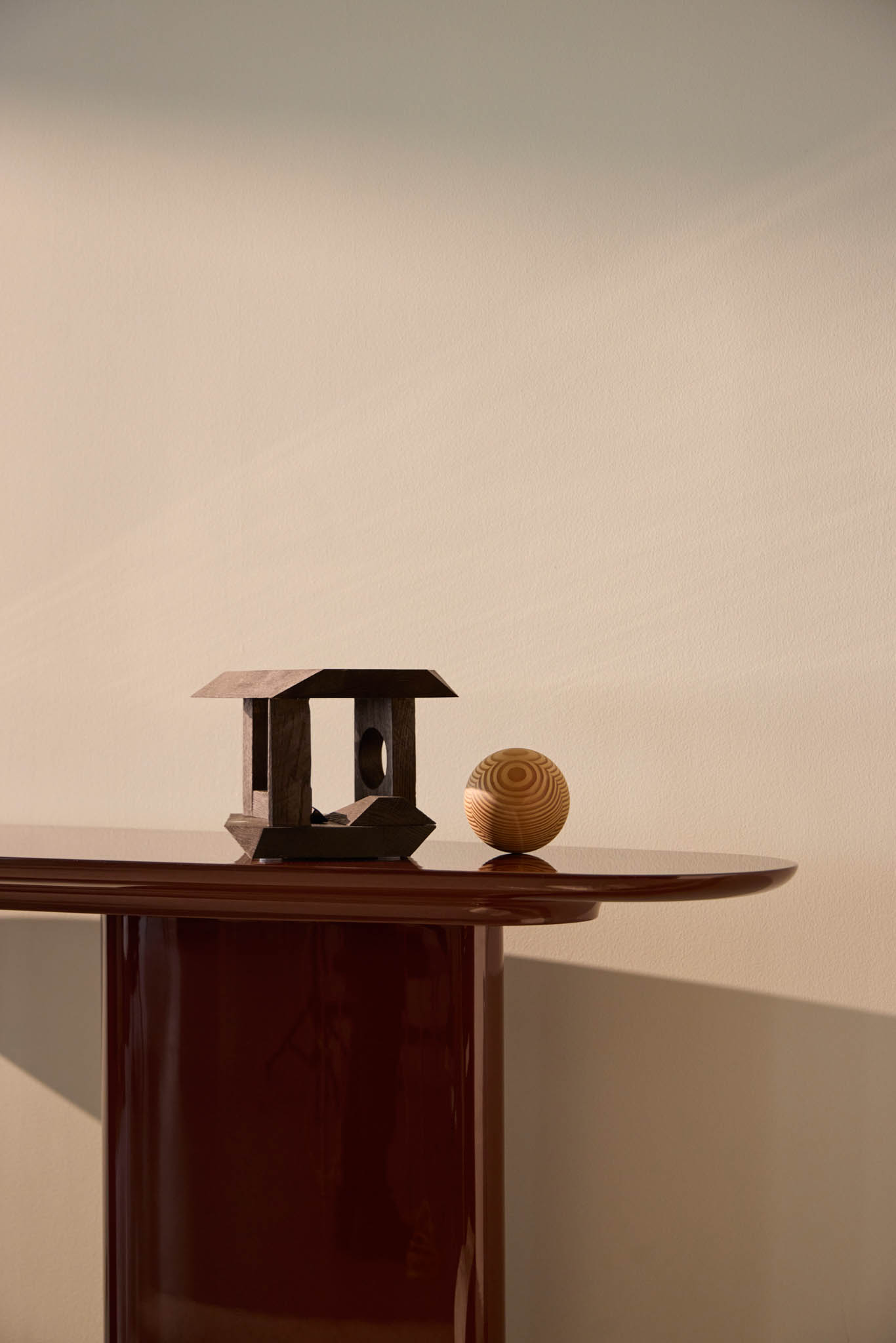 4-Tangent Console glossy oxblood by DK3 at Savannah Bay Gallery