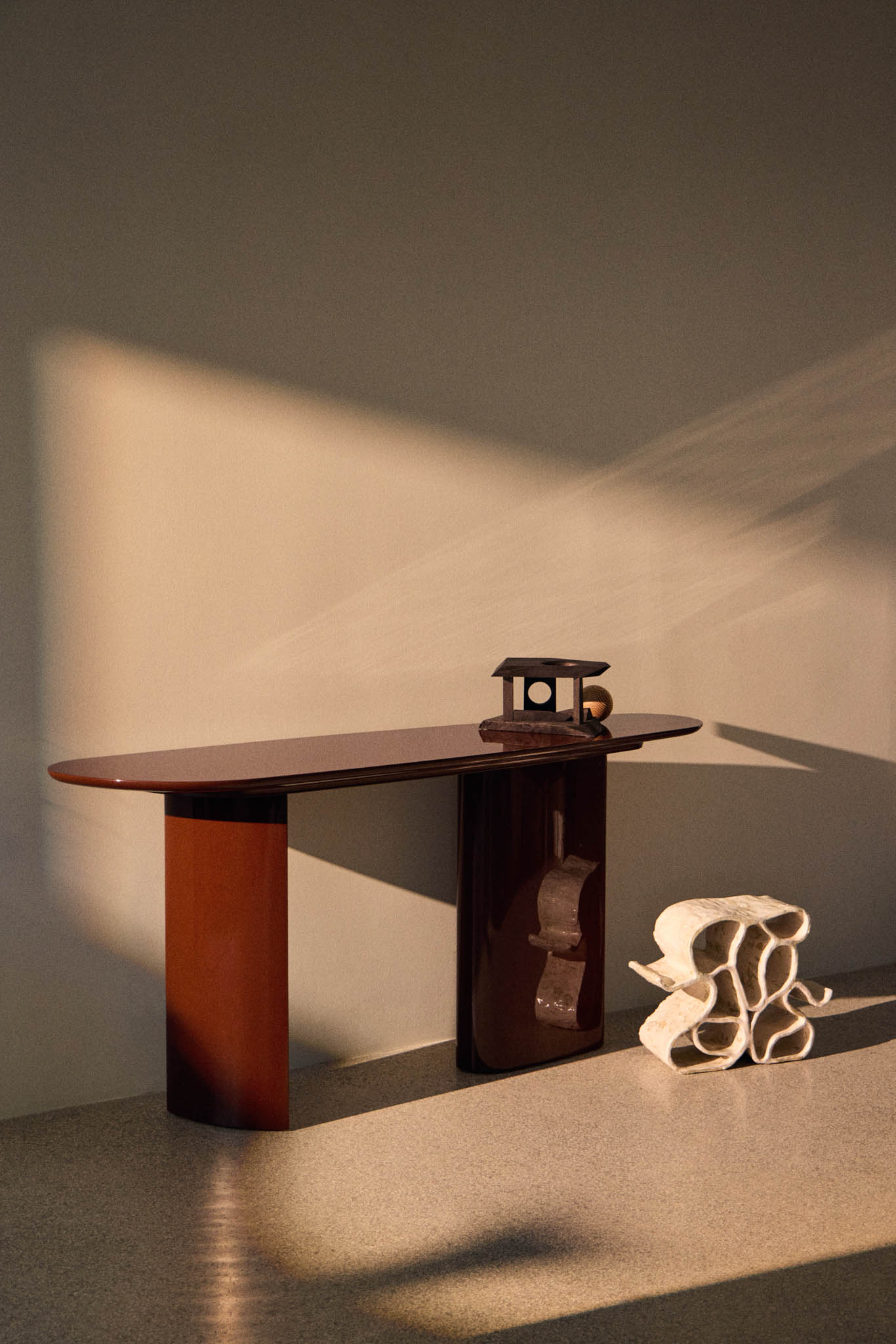 5-Tangent Console glossy oxblood by DK3 at Savannah Bay Gallery